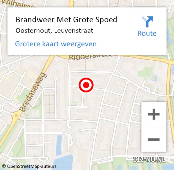 Locatie op kaart van de 112 melding: Brandweer Met Grote Spoed Naar Oosterhout, Leuvenstraat op 19 oktober 2021 10:46