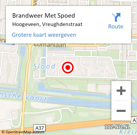 Locatie op kaart van de 112 melding: Brandweer Met Spoed Naar Hoogeveen, Vreughdenstraat op 19 oktober 2021 10:51