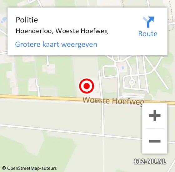 Locatie op kaart van de 112 melding: Politie Hoenderloo, Woeste Hoefweg op 19 oktober 2021 10:53