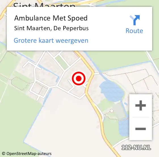 Locatie op kaart van de 112 melding: Ambulance Met Spoed Naar Sint Maarten, De Peperbus op 19 oktober 2021 10:55