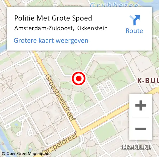 Locatie op kaart van de 112 melding: Politie Met Grote Spoed Naar Amsterdam-Zuidoost, Kikkenstein op 19 oktober 2021 11:02