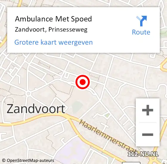 Locatie op kaart van de 112 melding: Ambulance Met Spoed Naar Zandvoort, Prinsesseweg op 19 oktober 2021 11:38