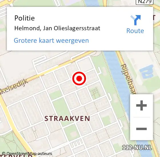 Locatie op kaart van de 112 melding: Politie Helmond, Jan Olieslagersstraat op 19 oktober 2021 12:04
