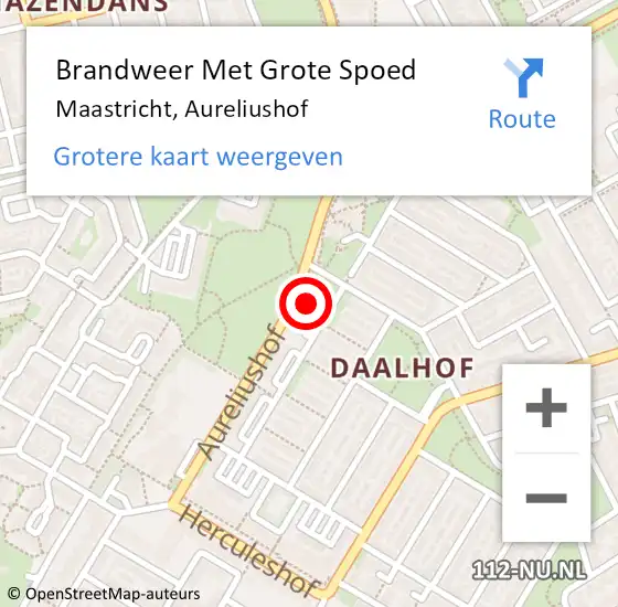 Locatie op kaart van de 112 melding: Brandweer Met Grote Spoed Naar Maastricht, Aureliushof op 19 oktober 2021 12:09