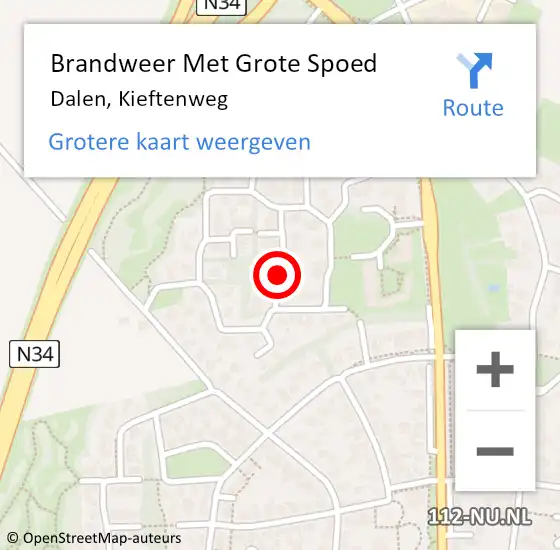 Locatie op kaart van de 112 melding: Brandweer Met Grote Spoed Naar Dalen, Kieftenweg op 19 oktober 2021 12:14