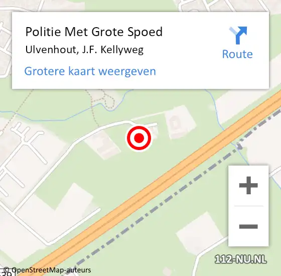 Locatie op kaart van de 112 melding: Politie Met Grote Spoed Naar Ulvenhout, J.F. Kellyweg op 19 oktober 2021 12:19