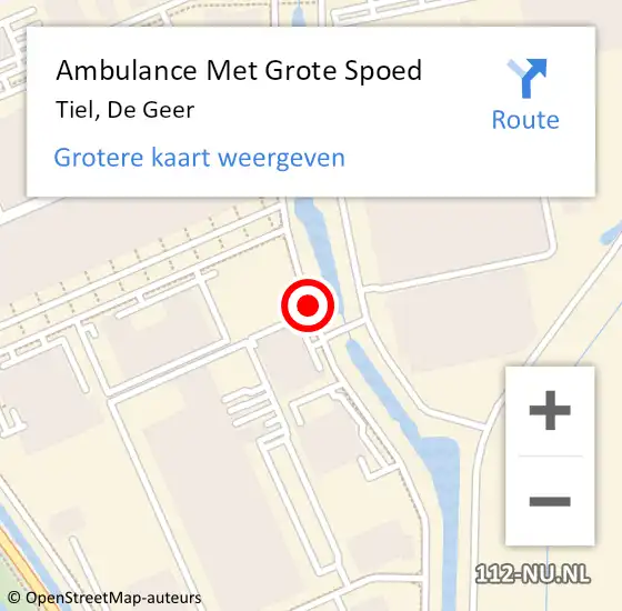 Locatie op kaart van de 112 melding: Ambulance Met Grote Spoed Naar Tiel, De Geer op 19 oktober 2021 12:26