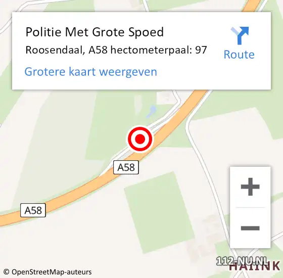 Locatie op kaart van de 112 melding: Politie Met Grote Spoed Naar Roosendaal, A58 hectometerpaal: 97 op 19 oktober 2021 12:32