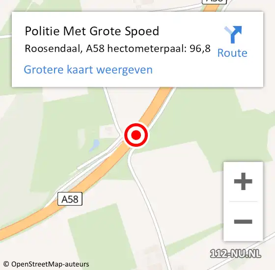 Locatie op kaart van de 112 melding: Politie Met Grote Spoed Naar Roosendaal, A58 hectometerpaal: 96,8 op 19 oktober 2021 12:32