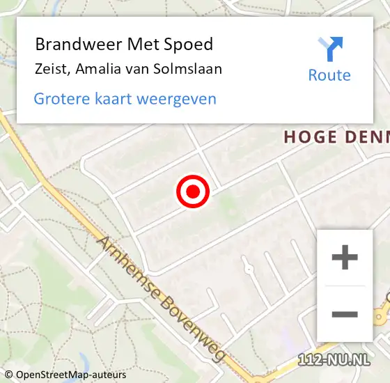 Locatie op kaart van de 112 melding: Brandweer Met Spoed Naar Zeist, Amalia van Solmslaan op 19 oktober 2021 12:38