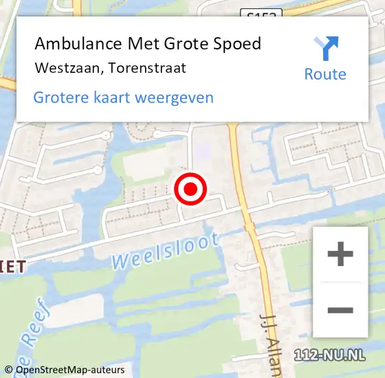 Locatie op kaart van de 112 melding: Ambulance Met Grote Spoed Naar Westzaan, Torenstraat op 19 oktober 2021 13:20