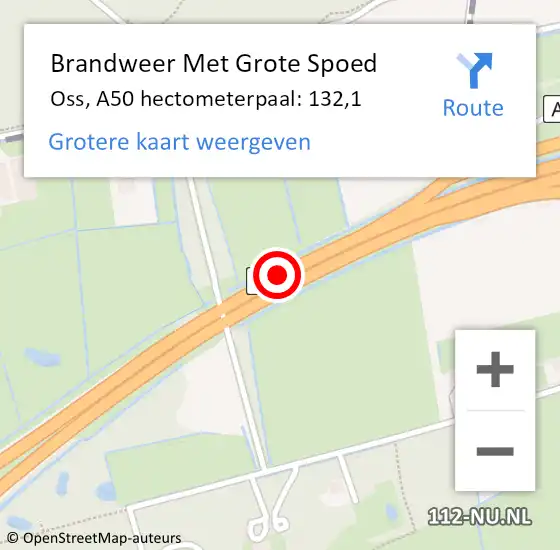 Locatie op kaart van de 112 melding: Brandweer Met Grote Spoed Naar Oss, A50 hectometerpaal: 132,1 op 19 oktober 2021 13:27