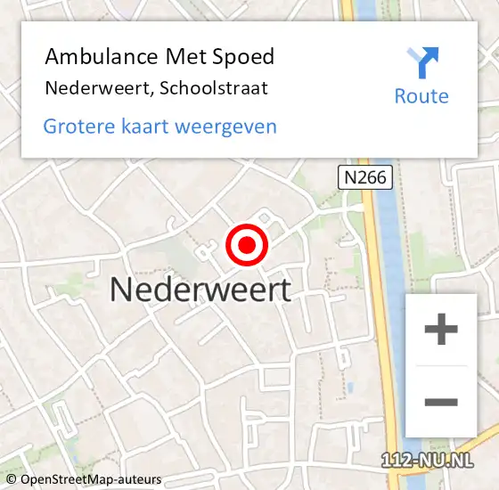 Locatie op kaart van de 112 melding: Ambulance Met Spoed Naar Nederweert, Schoolstraat op 19 oktober 2021 13:49