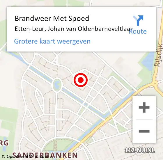 Locatie op kaart van de 112 melding: Brandweer Met Spoed Naar Etten-Leur, Johan van Oldenbarneveltlaan op 19 oktober 2021 13:59