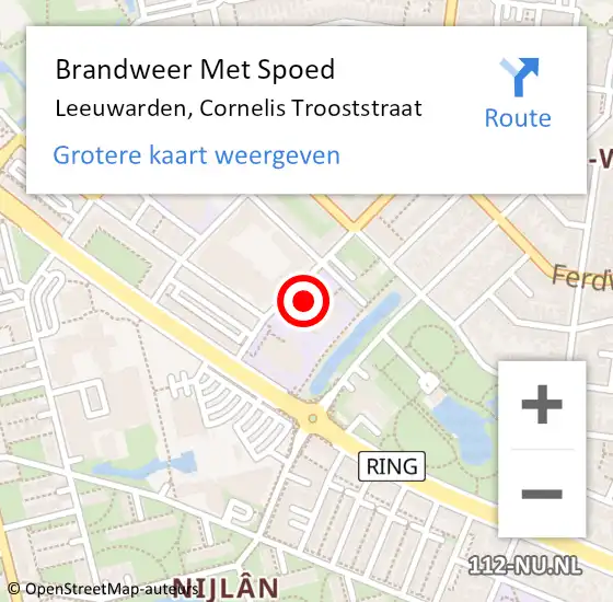 Locatie op kaart van de 112 melding: Brandweer Met Spoed Naar Leeuwarden, Cornelis Trooststraat op 19 oktober 2021 14:13