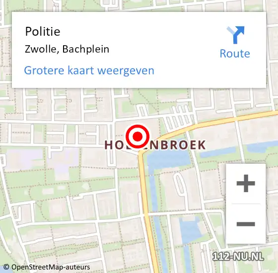 Locatie op kaart van de 112 melding: Politie Zwolle, Bachplein op 19 oktober 2021 14:17