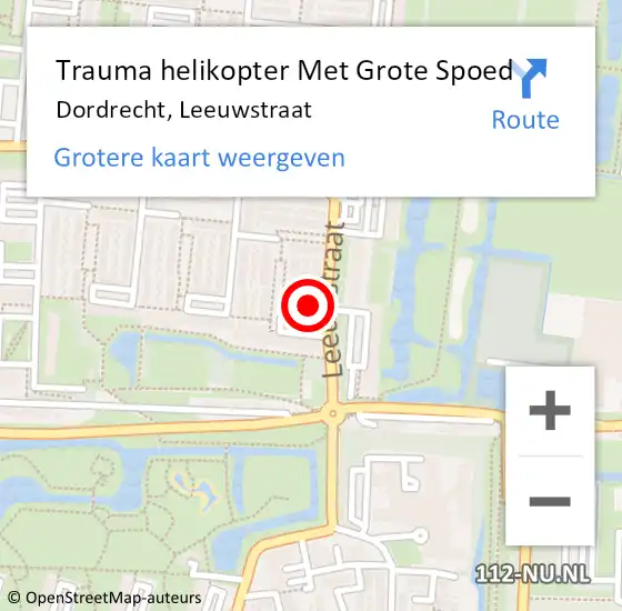 Locatie op kaart van de 112 melding: Trauma helikopter Met Grote Spoed Naar Dordrecht, Leeuwstraat op 19 oktober 2021 14:20