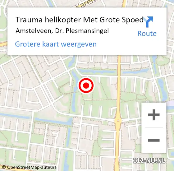 Locatie op kaart van de 112 melding: Trauma helikopter Met Grote Spoed Naar Amstelveen, Dr. Plesmansingel op 19 oktober 2021 14:36