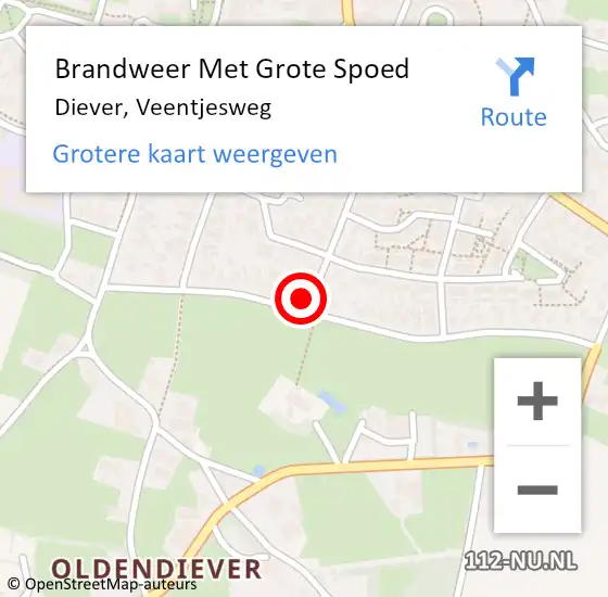 Locatie op kaart van de 112 melding: Brandweer Met Grote Spoed Naar Diever, Veentjesweg op 19 oktober 2021 14:39