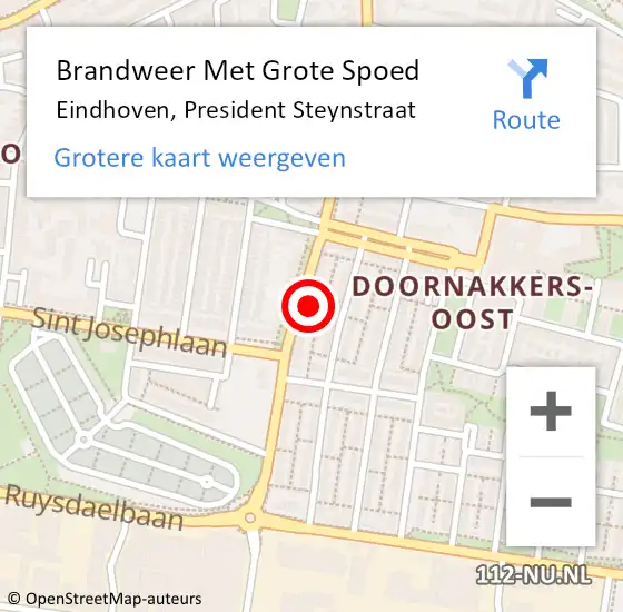 Locatie op kaart van de 112 melding: Brandweer Met Grote Spoed Naar Eindhoven, President Steynstraat op 19 oktober 2021 15:20