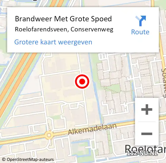Locatie op kaart van de 112 melding: Brandweer Met Grote Spoed Naar Roelofarendsveen, Conservenweg op 19 oktober 2021 15:32