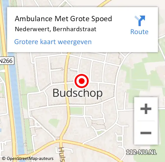 Locatie op kaart van de 112 melding: Ambulance Met Grote Spoed Naar Nederweert, Bernhardstraat op 19 oktober 2021 15:34