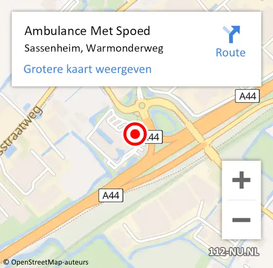 Locatie op kaart van de 112 melding: Ambulance Met Spoed Naar Sassenheim, Warmonderweg op 19 oktober 2021 15:43
