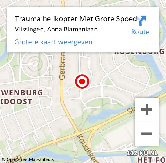 Locatie op kaart van de 112 melding: Trauma helikopter Met Grote Spoed Naar Vlissingen, Anna Blamanlaan op 19 oktober 2021 15:58