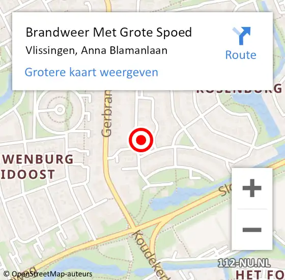 Locatie op kaart van de 112 melding: Brandweer Met Grote Spoed Naar Vlissingen, Anna Blamanlaan op 19 oktober 2021 15:59