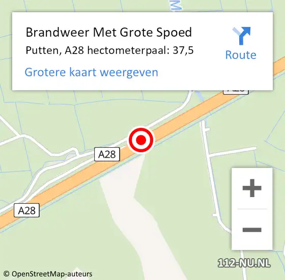 Locatie op kaart van de 112 melding: Brandweer Met Grote Spoed Naar Putten, A28 hectometerpaal: 37,5 op 19 oktober 2021 16:21