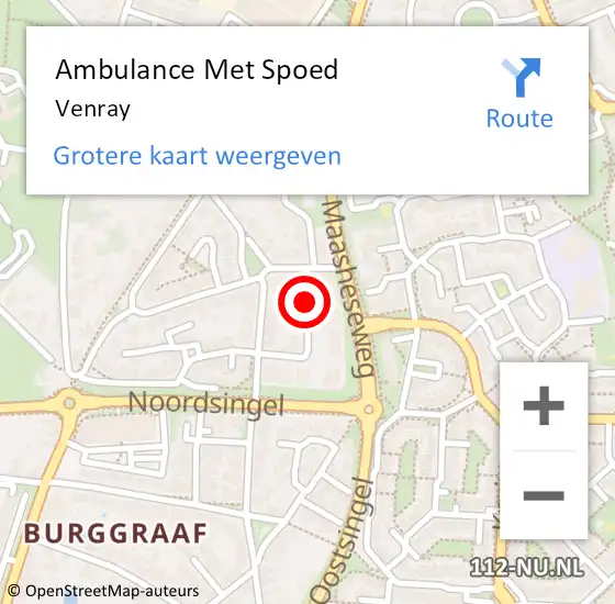 Locatie op kaart van de 112 melding: Ambulance Met Spoed Naar Venray op 19 oktober 2021 16:26