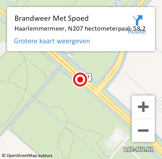 Locatie op kaart van de 112 melding: Brandweer Met Spoed Naar Haarlemmermeer, N207 hectometerpaal: 58,2 op 19 oktober 2021 16:41