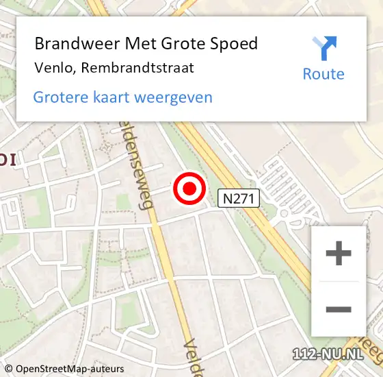 Locatie op kaart van de 112 melding: Brandweer Met Grote Spoed Naar Venlo, Rembrandtstraat op 19 oktober 2021 16:50