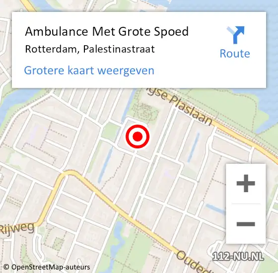 Locatie op kaart van de 112 melding: Ambulance Met Grote Spoed Naar Rotterdam, Palestinastraat op 19 oktober 2021 16:55