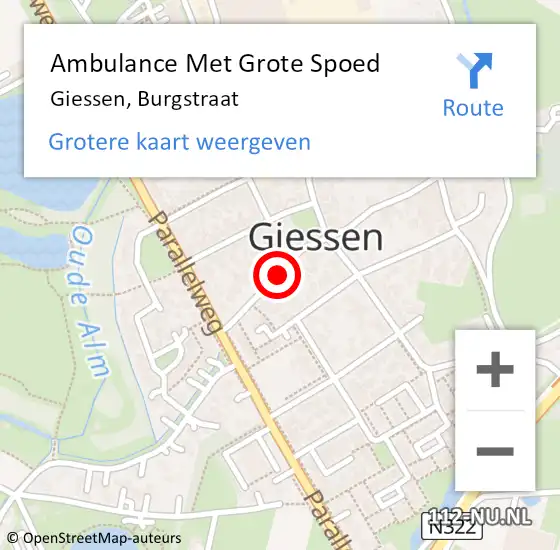 Locatie op kaart van de 112 melding: Ambulance Met Grote Spoed Naar Giessen, Burgstraat op 19 oktober 2021 17:00