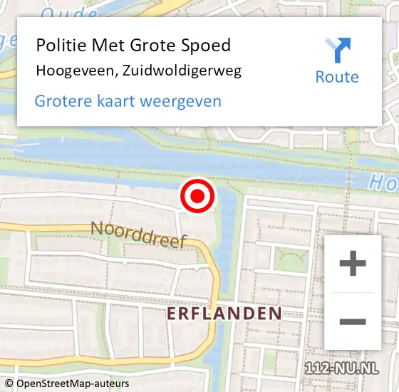 Locatie op kaart van de 112 melding: Politie Met Grote Spoed Naar Hoogeveen, Zuidwoldigerweg op 19 oktober 2021 17:17