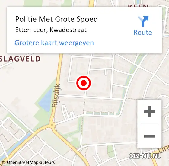 Locatie op kaart van de 112 melding: Politie Met Grote Spoed Naar Etten-Leur, Kwadestraat op 19 oktober 2021 17:39