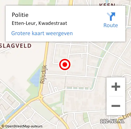 Locatie op kaart van de 112 melding: Politie Etten-Leur, Kwadestraat op 19 oktober 2021 17:39