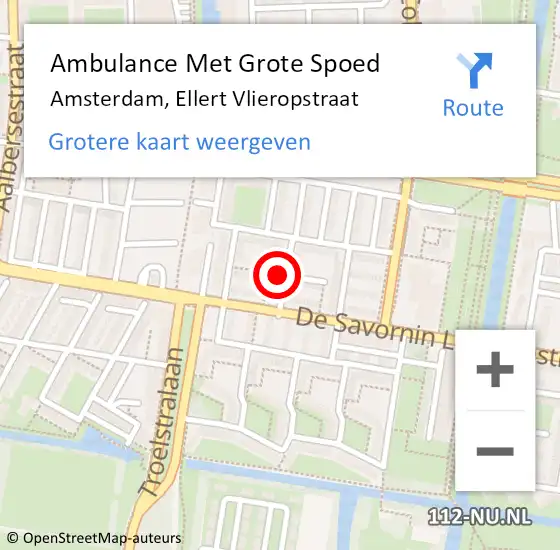 Locatie op kaart van de 112 melding: Ambulance Met Grote Spoed Naar Amsterdam, Ellert Vlieropstraat op 19 oktober 2021 18:07