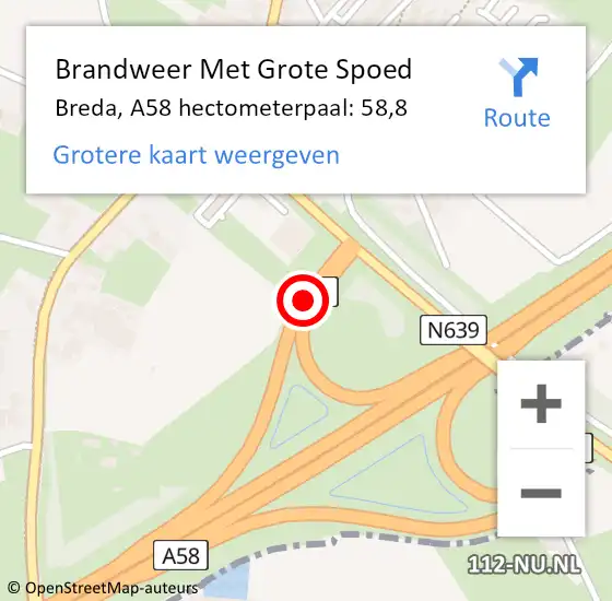 Locatie op kaart van de 112 melding: Brandweer Met Grote Spoed Naar Breda, A58 hectometerpaal: 58,8 op 19 oktober 2021 18:58