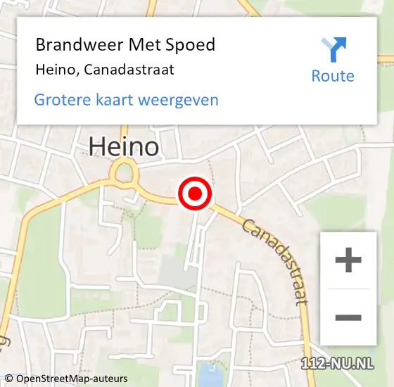 Locatie op kaart van de 112 melding: Brandweer Met Spoed Naar Heino, Canadastraat op 19 oktober 2021 19:18