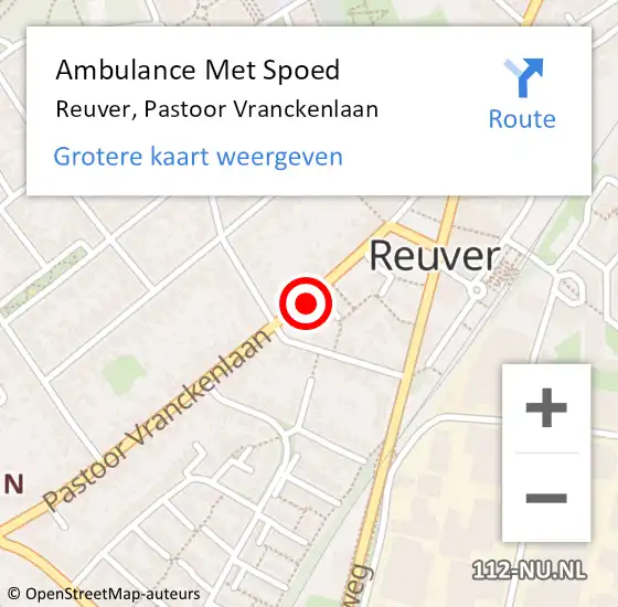 Locatie op kaart van de 112 melding: Ambulance Met Spoed Naar Reuver, Pastoor Vranckenlaan op 19 oktober 2021 19:33