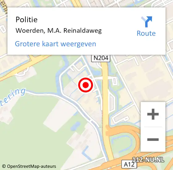 Locatie op kaart van de 112 melding: Politie Woerden, M.A. Reinaldaweg op 19 oktober 2021 19:37