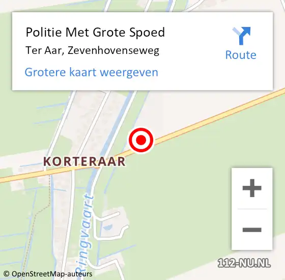 Locatie op kaart van de 112 melding: Politie Met Grote Spoed Naar Ter Aar, Zevenhovenseweg op 19 oktober 2021 19:45