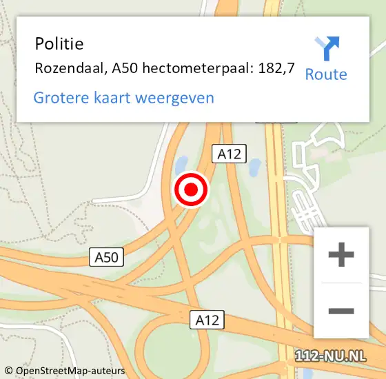 Locatie op kaart van de 112 melding: Politie Rozendaal, A50 hectometerpaal: 182,7 op 19 oktober 2021 19:54