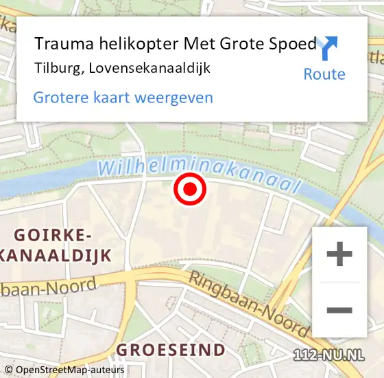 Locatie op kaart van de 112 melding: Trauma helikopter Met Grote Spoed Naar Tilburg, Lovensekanaaldijk op 19 oktober 2021 20:11