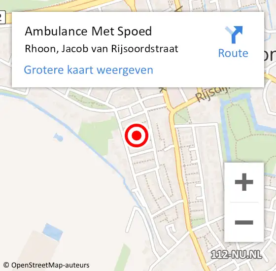 Locatie op kaart van de 112 melding: Ambulance Met Spoed Naar Rhoon, Jacob van Rijsoordstraat op 19 oktober 2021 21:04