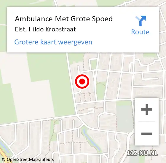 Locatie op kaart van de 112 melding: Ambulance Met Grote Spoed Naar Elst, Hildo Kropstraat op 19 oktober 2021 21:36