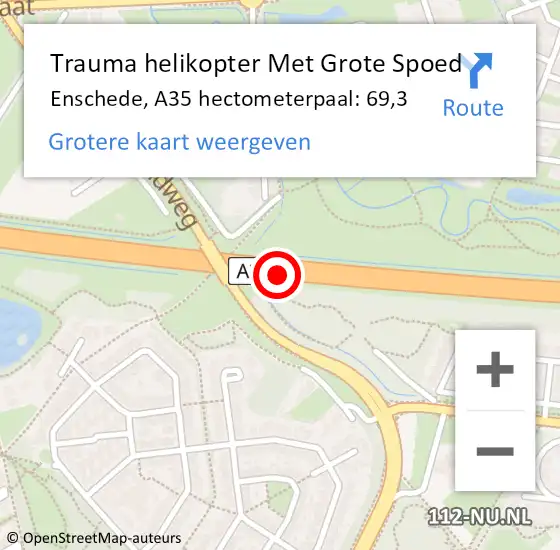 Locatie op kaart van de 112 melding: Trauma helikopter Met Grote Spoed Naar Enschede, A35 hectometerpaal: 69,3 op 19 oktober 2021 21:54