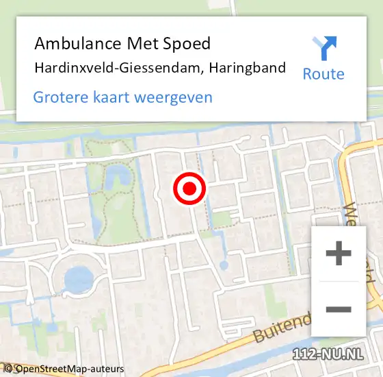 Locatie op kaart van de 112 melding: Ambulance Met Spoed Naar Hardinxveld-Giessendam, Haringband op 19 oktober 2021 21:56